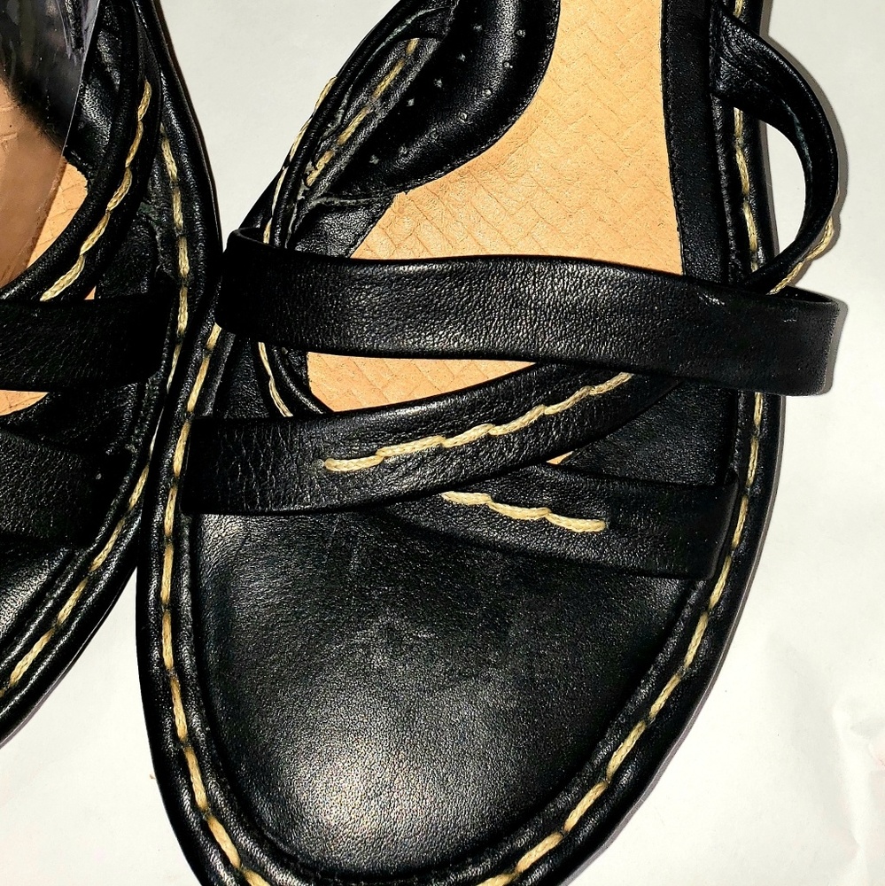 Born Strappy Black  Heel Wedges - Picture 2 of 7